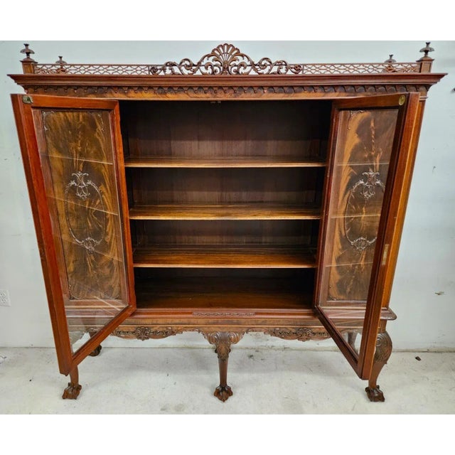 FOR FULL LISTING DETAILS CLICK "more" BELOW Antique China Cabinet Chippendale in Walnut by ROYAL FURNITURE Co A truly...