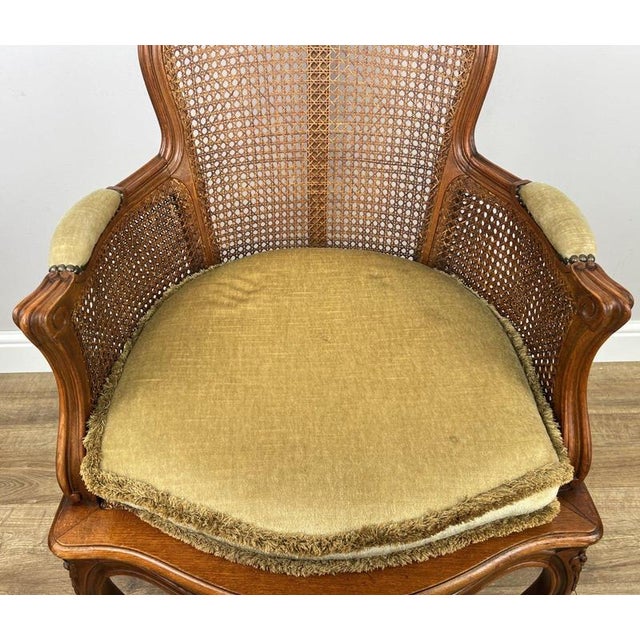 Wood Vintage French Cane Upholstered Accent Carved Chair For Sale - Image 7 of 15