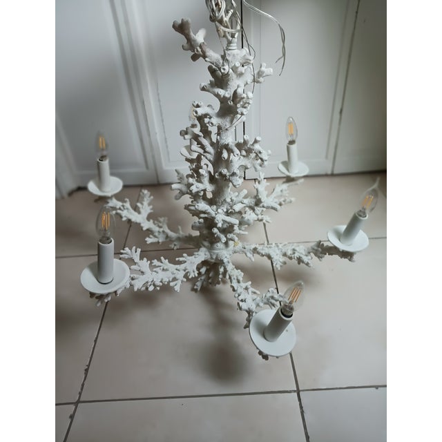 1990s Coastal White Ceramic Reef Chandelier 6 Light For Sale - Image 4 of 8