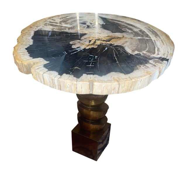Pair Modern Petrified Wood Side Tables W/ Sculptural Metal Bases. Late 20th C. For Sale - Image 10 of 12