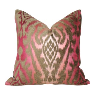 Raspberry Mocha Silk Velvet Ikat Pillow Cover For Sale
