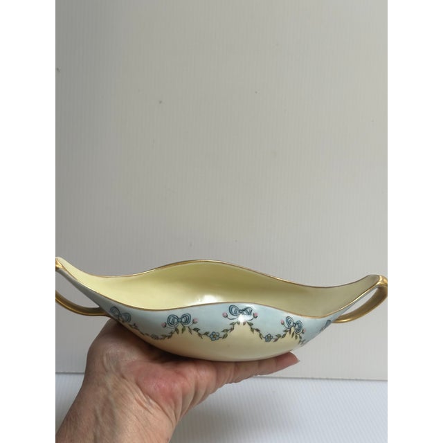 Antique T & v Limoges France Canoe-Shape Handle Bowl 10"x 5" Floral Hand Painted For Sale - Image 10 of 12