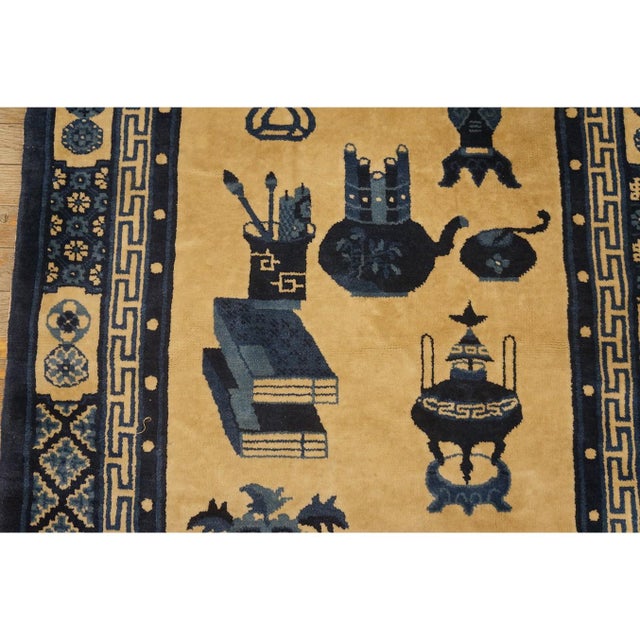 Beige 1920s Beige Geometric Chinese Baotou 100 Antiques Carpet 3'x 5' Wool Small Rug For Sale - Image 8 of 10