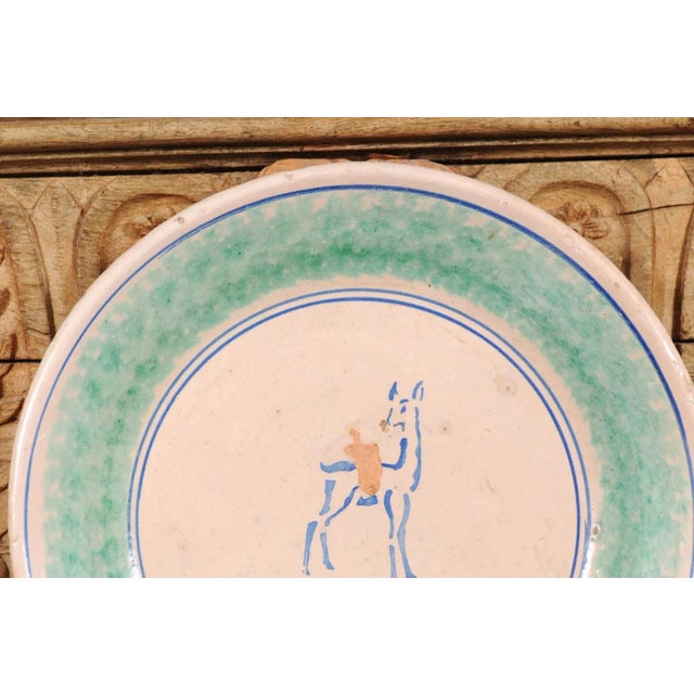 1910s Northern Italian Pottery Platter with Blue Deer Motif and Weathered Patina For Sale In Atlanta - Image 6 of 13