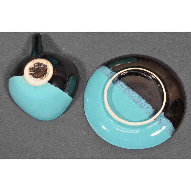 Mid 20th Century Vallauris – Black and Turquoise Blue Faience Coffee Set - 15 pcs For Sale - Image 18 of 18