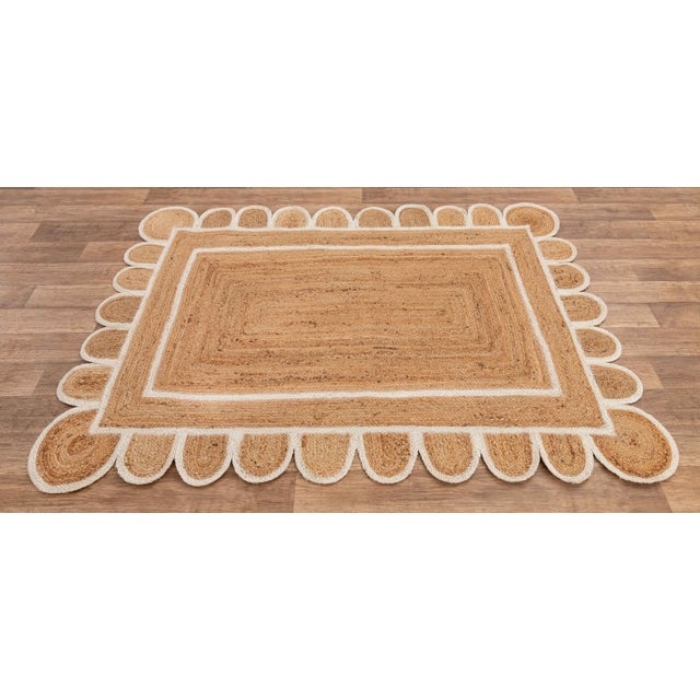 Textile 5'x8' White Trim Jute Scallop Braided Handmade Rug For Sale - Image 7 of 10
