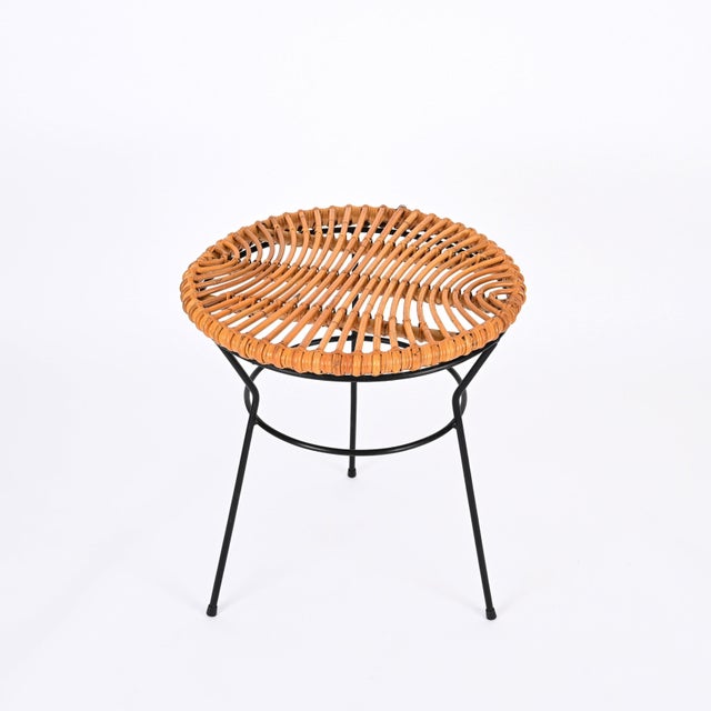 French Riviera Rattan, Wicker and Iron Coffee Table by Roberto Mango, Italy, 1960s For Sale - Image 6 of 14