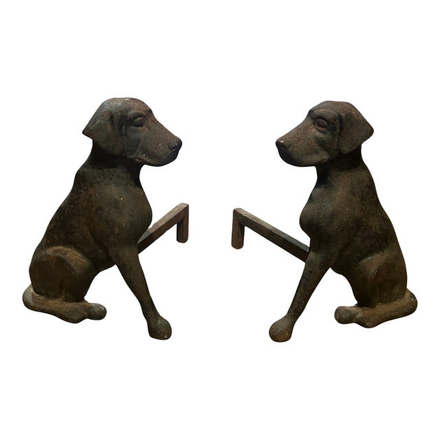 Pair of Early 20th Century Labrador Andirons For Sale