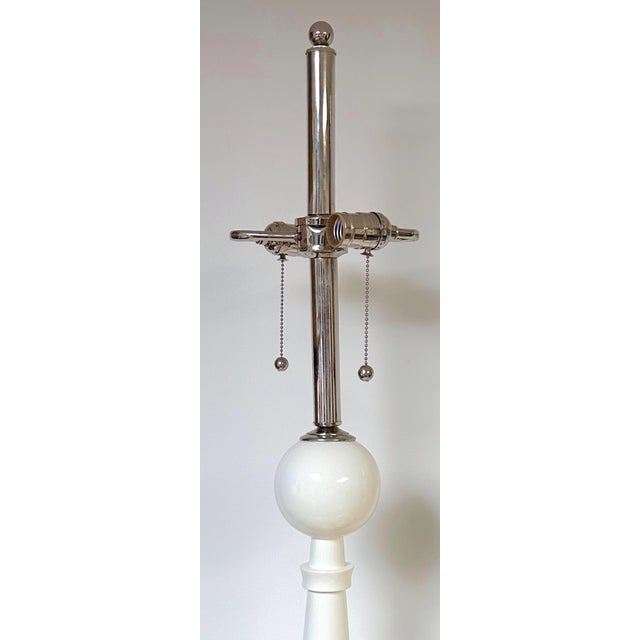 Pair of Monumental Mid-Century White Lacquer and Nickel Sculptural Table Lamps For Sale In West Palm - Image 6 of 9