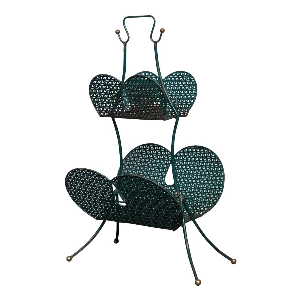 Mathieu Matégot Black Metal Two-Tier Magazine Rack | Chairish