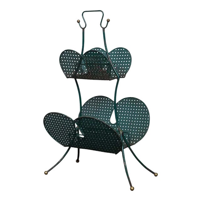 Mathieu Matégot Black Metal Two-Tier Magazine Rack For Sale