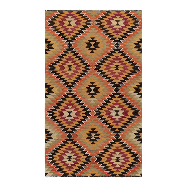 Vintage Mid-Century Malatya Geometric Green and Burgundy Red Wool Kilim Rug For Sale