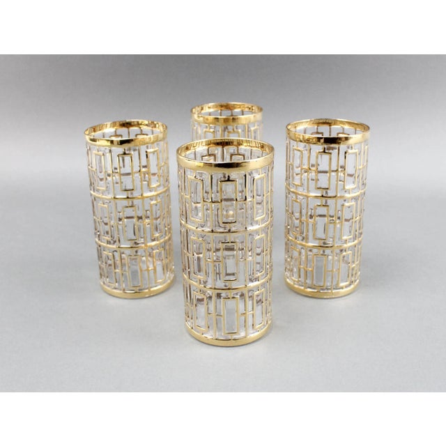 Glass Vintage Imperial Glass Shoji Trellis 22k Gold Highball Glasses Tumblers- Set of 4 For Sale - Image 7 of 7