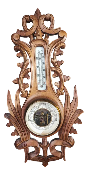 Wooden Barometer & Thermometer, 1920s