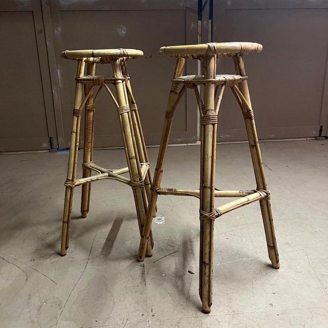 Set of Bamboo Stools, 1950s For Sale - Image 10 of 12