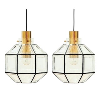 Large Mid-Century Octagonal Glass Pendants from Limburg, Germany, 1960s-1970s, Set of 2 For Sale