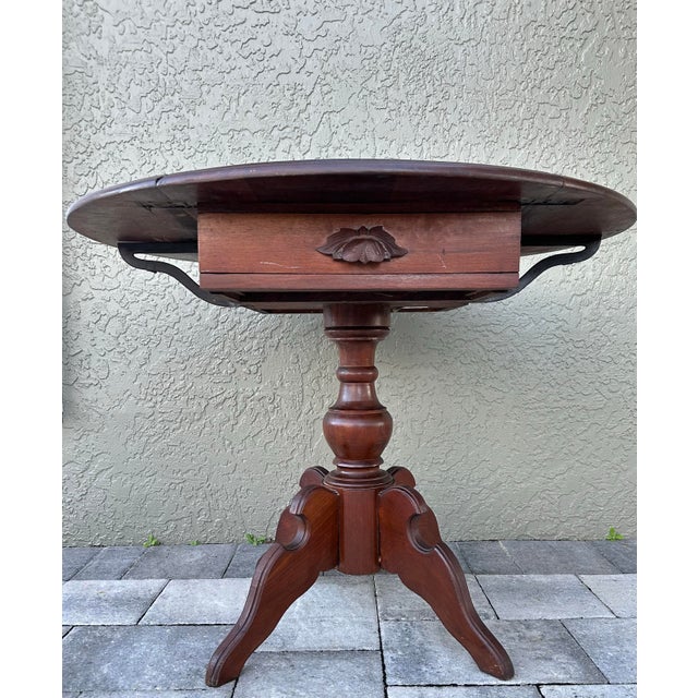 Victorian Antique Early 20th Century Solid Wood Drop Leaf Oval Wine Table For Sale - Image 3 of 12