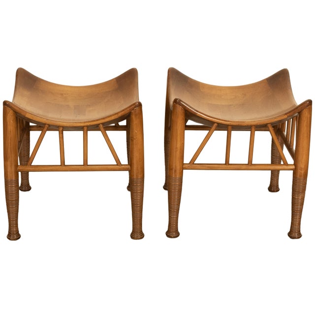Traditional Pair Antique Thebes Egyptian Revival Arts & Crafts Stools Liberty & Co 1900 For Sale - Image 3 of 18