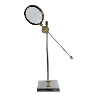 Vintage Brass and Chrome Adjustable Magnifying Glass Stand Map Book Reader For Sale