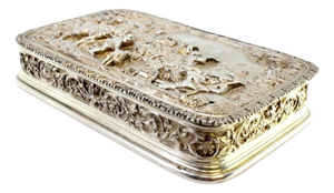 Silver Box with Relief Castle Country Motifs, Frieze Lid and Garlands
