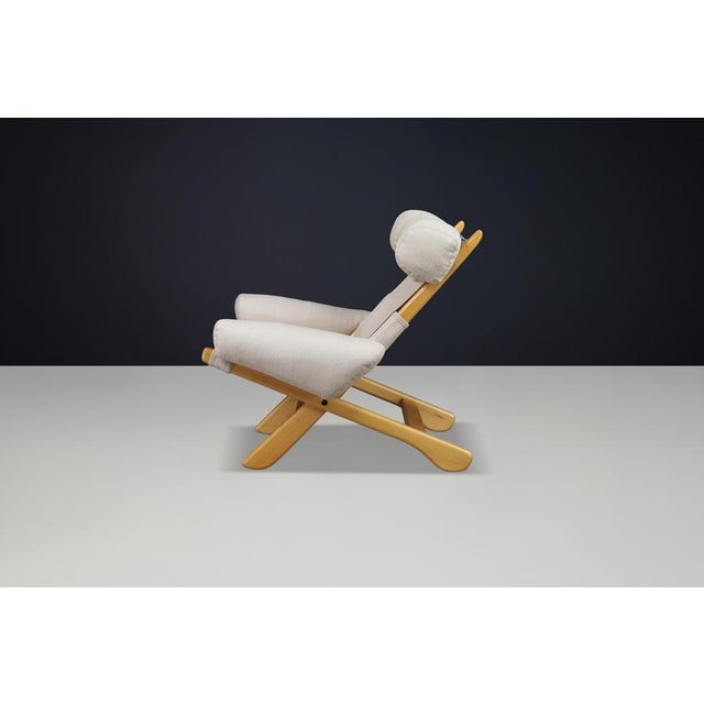 Gold Large Mid-Century Modern Swedish Lounge Chair in Blond Oak and Canvas by Arne Norell, 1950s For Sale - Image 8 of 15
