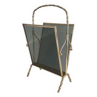 1940s Faux bamboo and bronze magazine rack by Maison Baguès For Sale