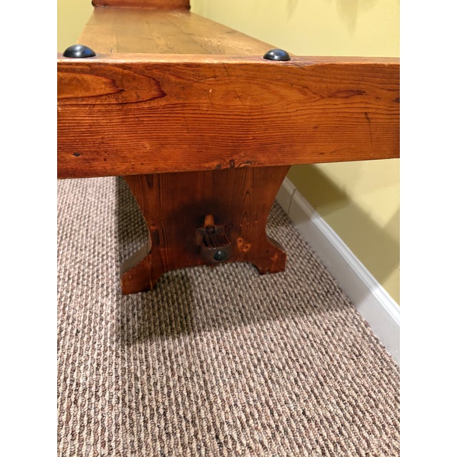 Spanish Vintage Spanish Colonial Rustic Pine Trestle Style Bench For Sale - Image 3 of 4