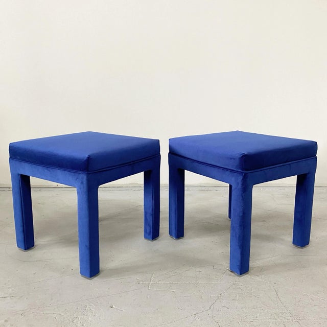 Royal Blue 1980s Milo Baughman Style Parsons Stools in Royal Blue - Set of 2 For Sale - Image 8 of 8