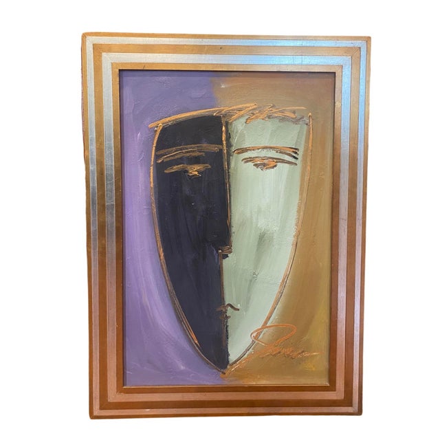 Vintage Post Modern Cubist Style Portrait of a Face, Signed James Warren, Dated 1996 and Titled Duo For Sale - Image 4 of 12