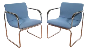 Vintage Pair Tubular Chrome Arm Chairs by Goodform Bauhaus Milo Baughman Style Mid Century Modern Retro