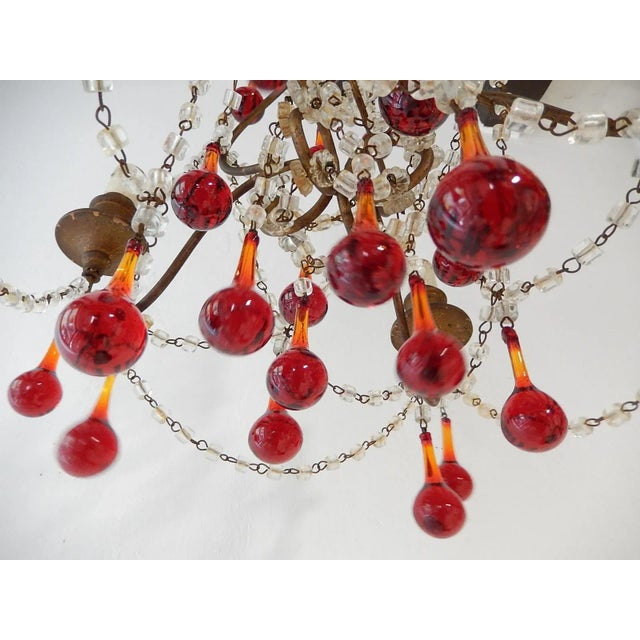 Glass 1920s Italian Red Murano Drops With Crystal Swags Chandelier For Sale - Image 7 of 12
