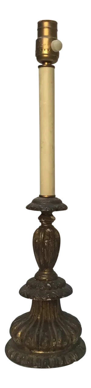Late 19th Century Carved Wood and Gilt Italian Candlestick Table Lamp