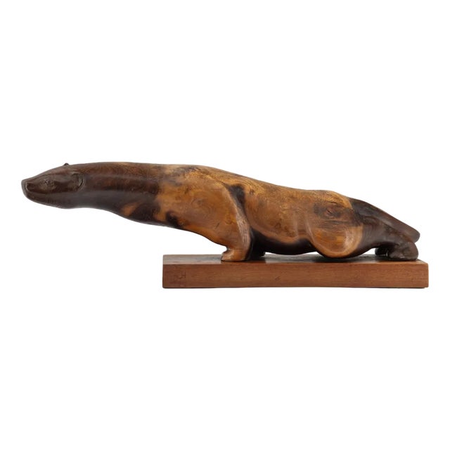 Mid-Century Carved Burr Elm Otter Sculpture, 1960s For Sale