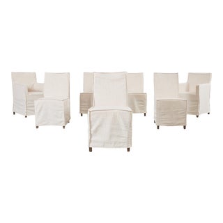 Set of Eight Linen Style Slip Cover Dining Chairs For Sale