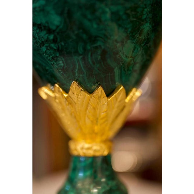 Gemstone Large Ormolu Mounted Malachite Empire Style Vases, Set of 2 For Sale - Image 7 of 10