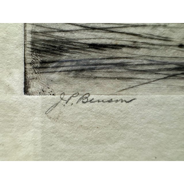 1920s Pair of Signed j.p. Benson Maritime Sailing Ship Etchings in Burl Wood Frames For Sale - Image 4 of 13