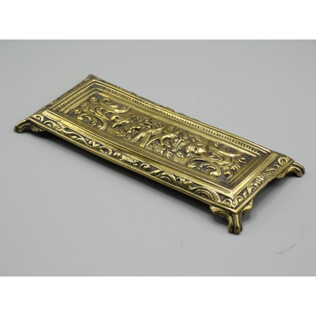 Art Nouveau Footed Gilt Brass Pen Tray For Sale - Image 6 of 7