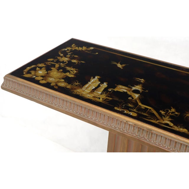 Mid-Century Modern Reverse Painted Glass Tops Single Pedestal Side Occasional Tables - a Pair For Sale - Image 3 of 13