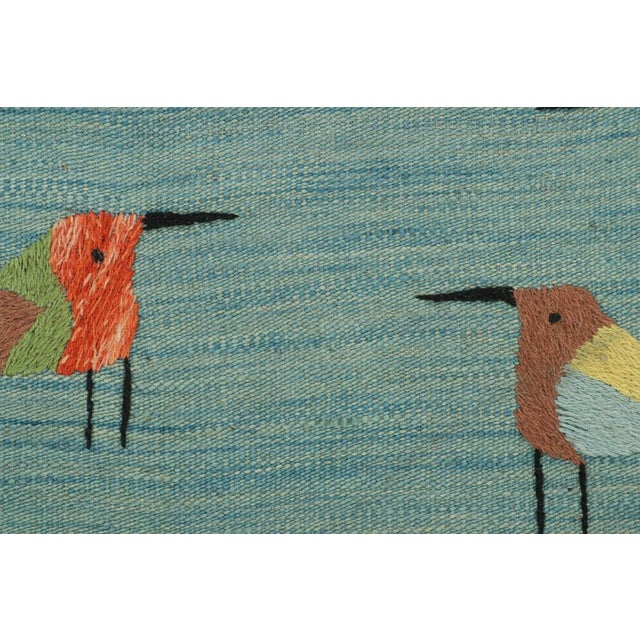 Modern Rug & Kilim’s Suzani Style Kilim in Sky Blue With Polychromatic Bird Pictorials For Sale - Image 3 of 7