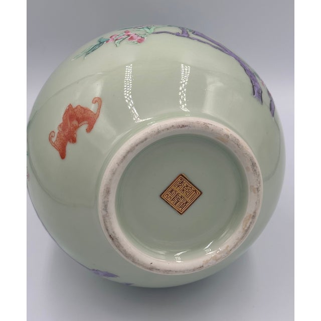 Wood Qing Dynasty Chinese Porcelain Double-Gourd Celadon Vase Qianlong Seal For Sale - Image 7 of 9