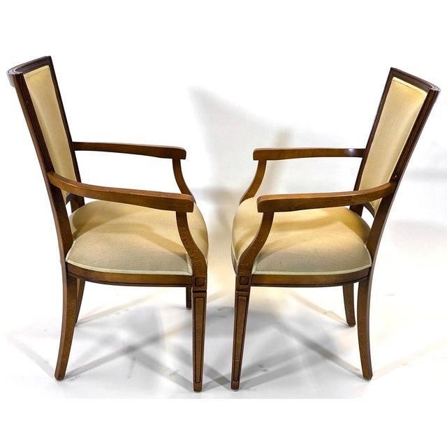 French Mid 20th Century Set 4 French Modern Empire Dining Arm Chairs For Sale - Image 3 of 9