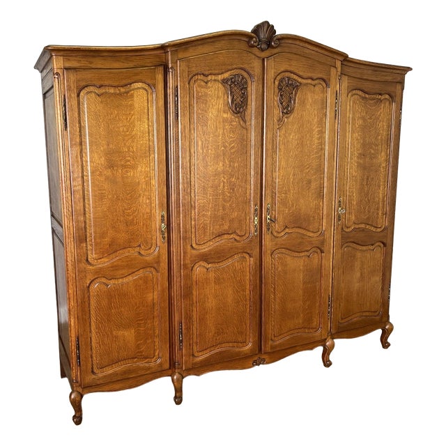 Vintage French Louis XVI Style Wardrobe in Oak For Sale