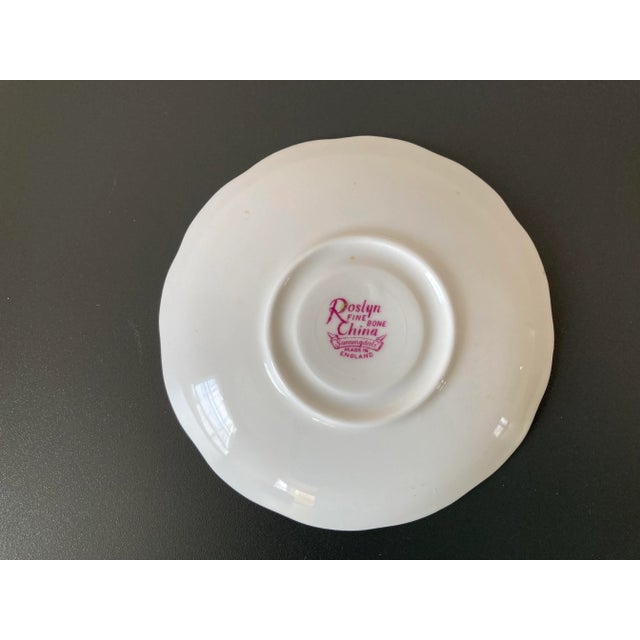 Antique English Victorian Porcelain Jewelry Dish With Pink Flower and Gold Rim by Roslyn For Sale - Image 4 of 12