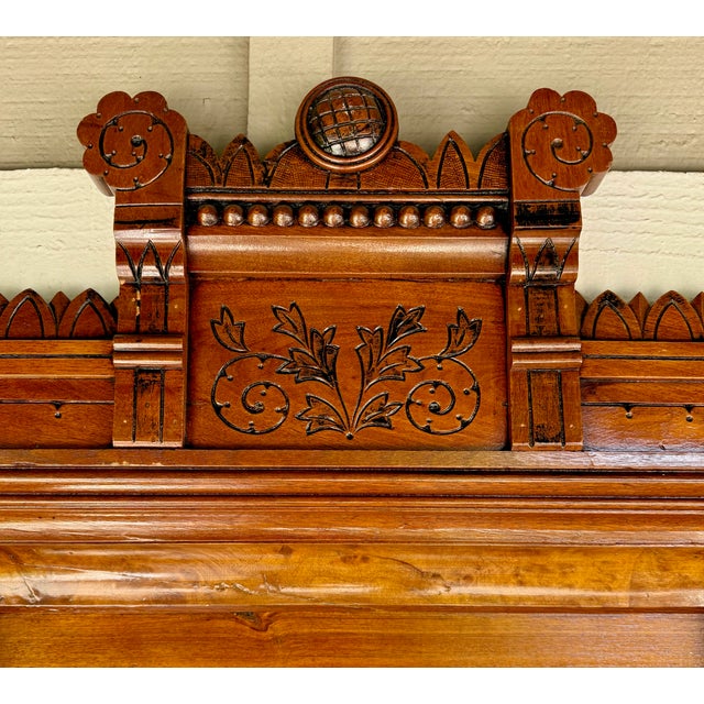 1880s Eastlake Aesthetic Movement Walnut Hall Mirror With Marble Shelf & Drawer For Sale - Image 12 of 16
