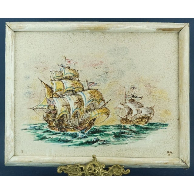Vintage Italian Ceramic Tile with Ships and Sailing Ships by Lino Berzoini for the MGA Mazzotti Factory, 1930s For Sale - Image 9 of 18