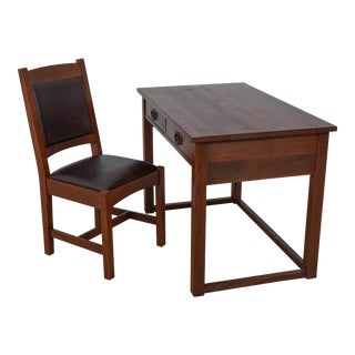 Stickley 2 Drawer Mission Oak Desk W. Chair For Sale