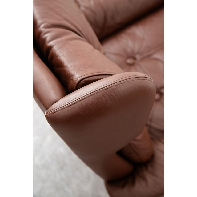 Wood 1960s Mid Century Danish Modern Lounge Chair Wingback Brown Leather High Back Armchair For Sale - Image 7 of 11