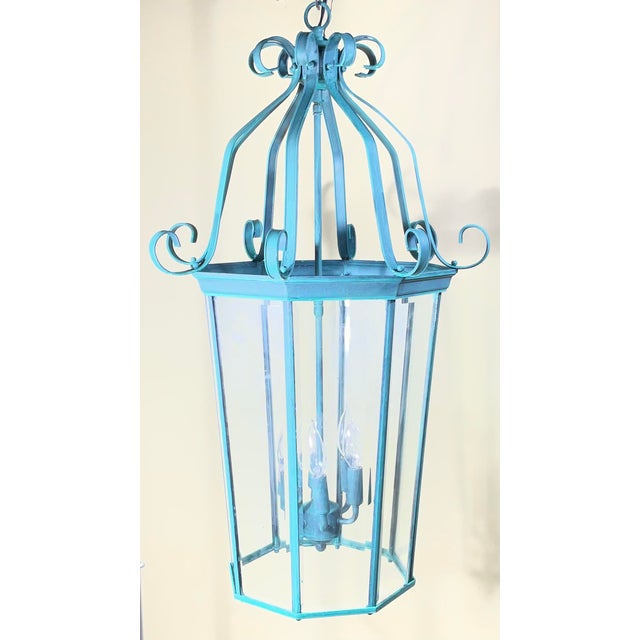 Vintage-Style French Provincial Solid Zinc Hanging Lantern - Verdigris Finish For Sale - Image 9 of 13
