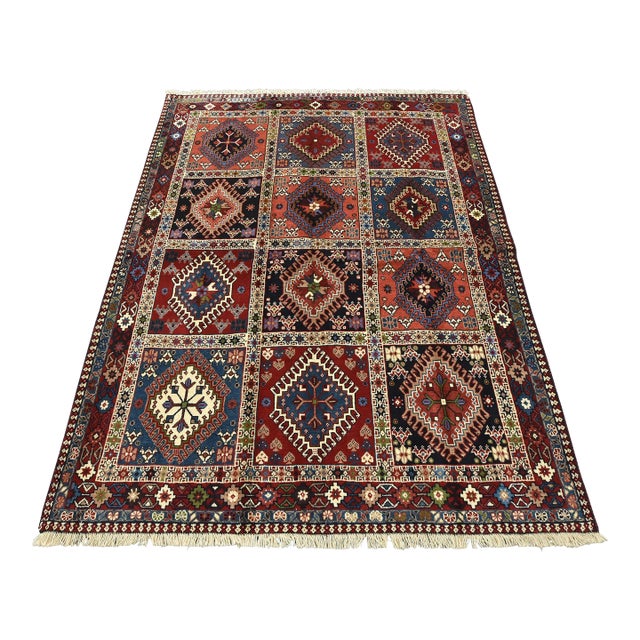Yalameh Rug 4'11'' X 6'7'' Multicolor Wool Vintage Tribal Hand-Knotted Carpet For Sale
