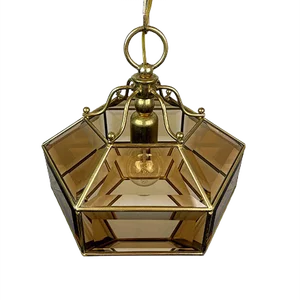 Vintage Diamond Hex Crystal Pendant Lamp in Golden Brass, Italy, 1960s